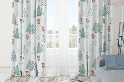 Woodland blackout curtain, Forest nursery decor - Scandi Woodland