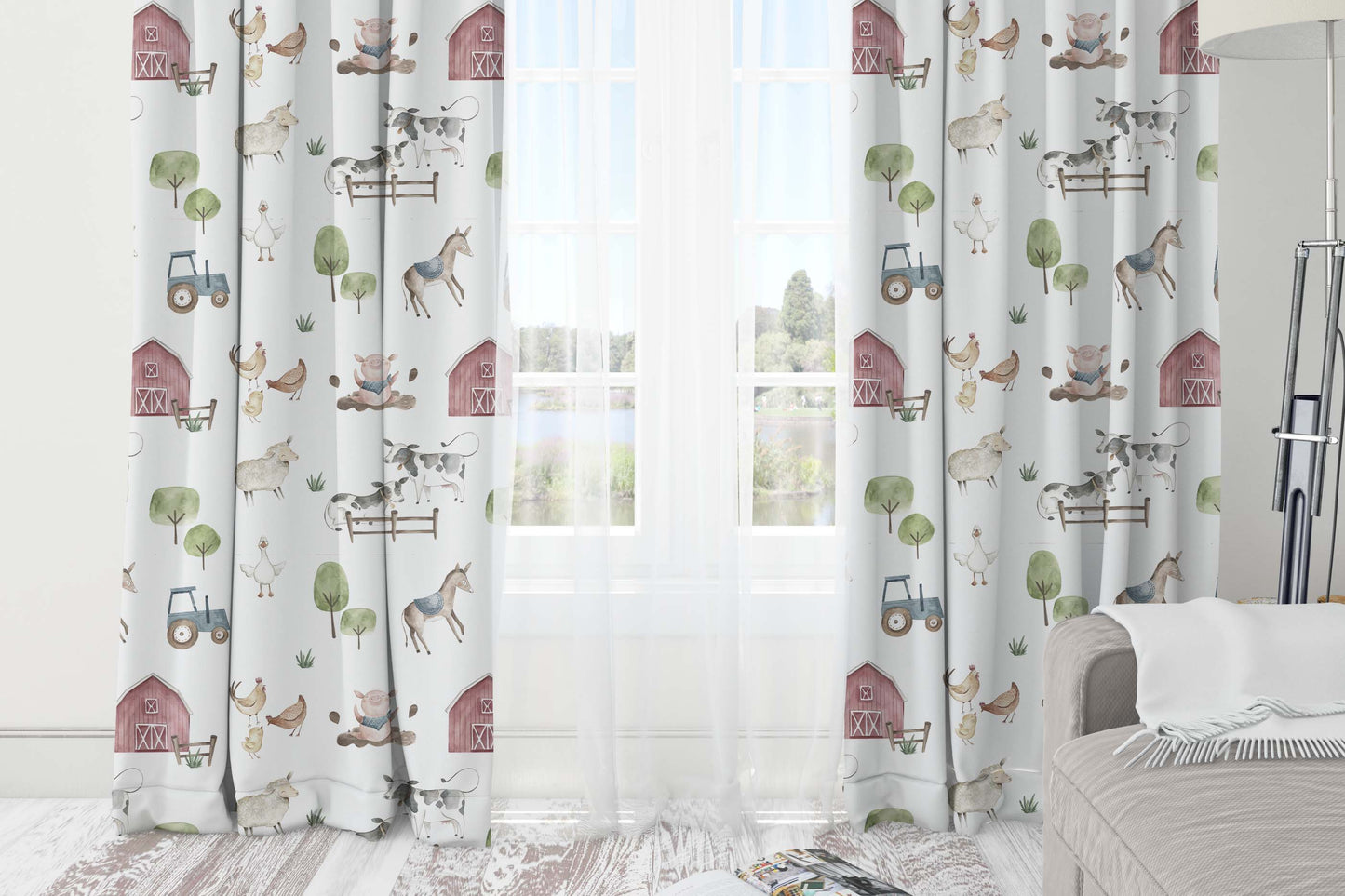 Farm room darkening curtain single panel, Farm nursery decor - Farm Adventure