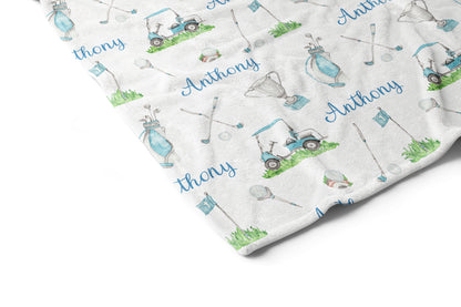 Personalized Golf baby blanket, Sports Crib bedding - Little Golfer