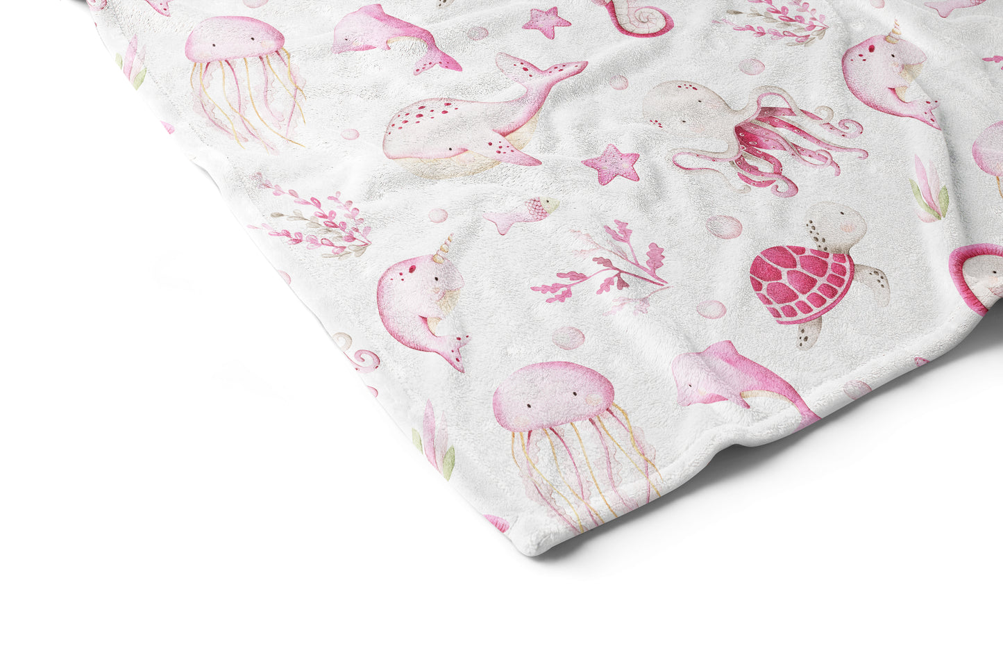 Pink under the sea blanket, Ocean animals girl blanket - Pink Ocean