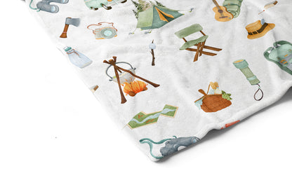 Camping baby blanket, Explorer nursery bedding - Outdoor adventures