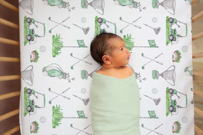 Green golf crib sheet, Sports nursery bedding - Green Golf