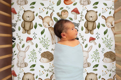 Woodland animals Crib Sheet, Forest nursery bedding - Magical forest