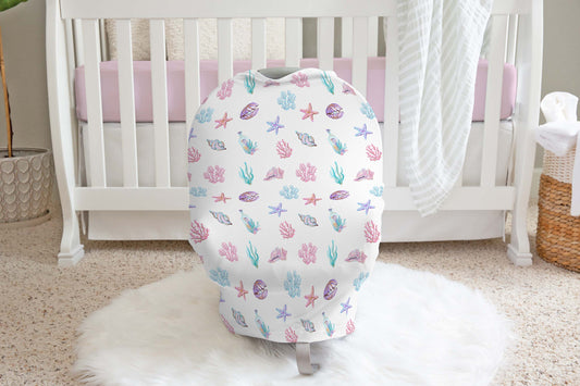 Shells Car Seat Cover, Under the sea nursing cover - Pink Mermaid