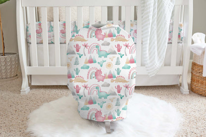 Pink dinosaur carseat cover, Dinosaur nursery decor - Pink Dinosaur