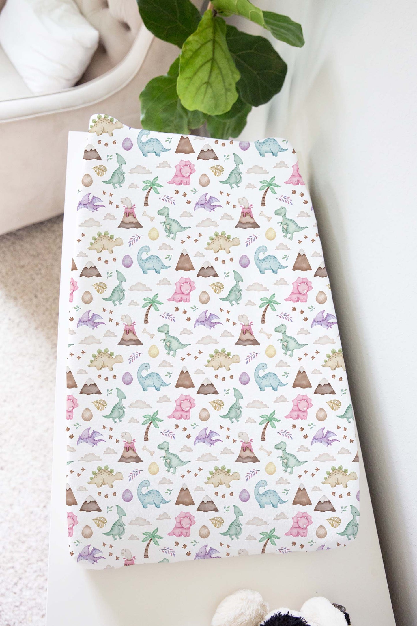 Dinosaur changing pad cover, Girl dinosaur nursery - Pink Jurassic