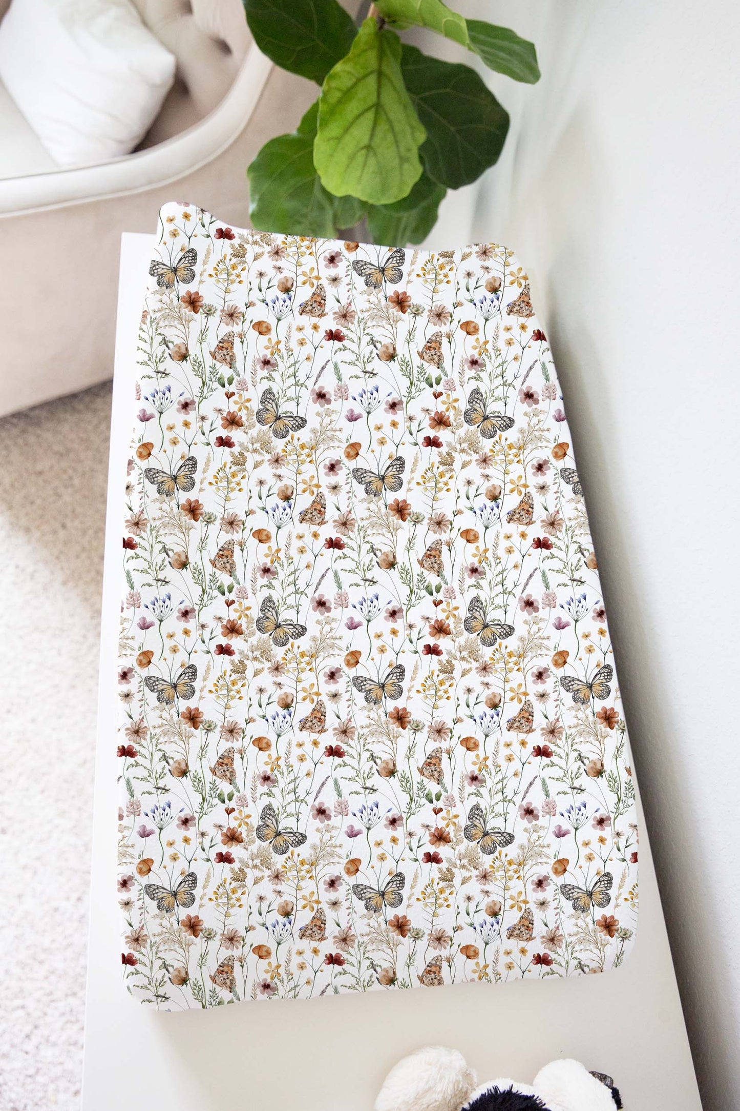 Butterfly floral Changing Pad Cover, Wildflower nursery bedding - Butterfly garden