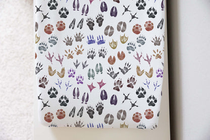 Animal tracks Changing Pad Cover, Woodland nursery decor - Pink Forest