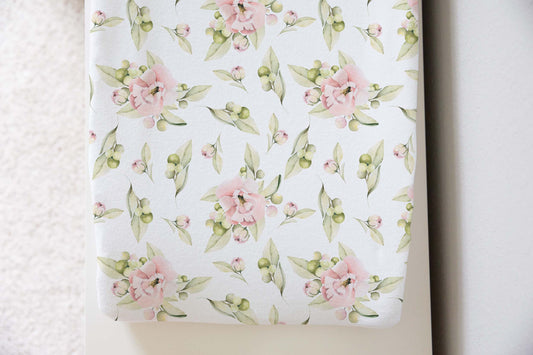 Floral Changing Pad Cover, Pink floral nursery decor - Magical Unicorn