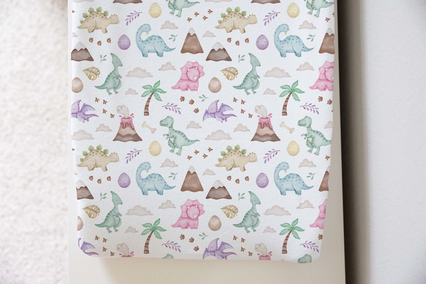 Dinosaur changing pad cover, Girl dinosaur nursery - Pink Jurassic