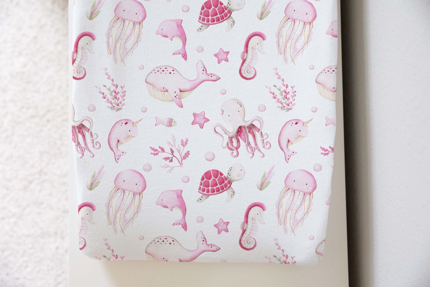 Under the Sea Animals Baby Changing Pad Cover, Pink Under the sea Nursery Decor - Pink Ocean