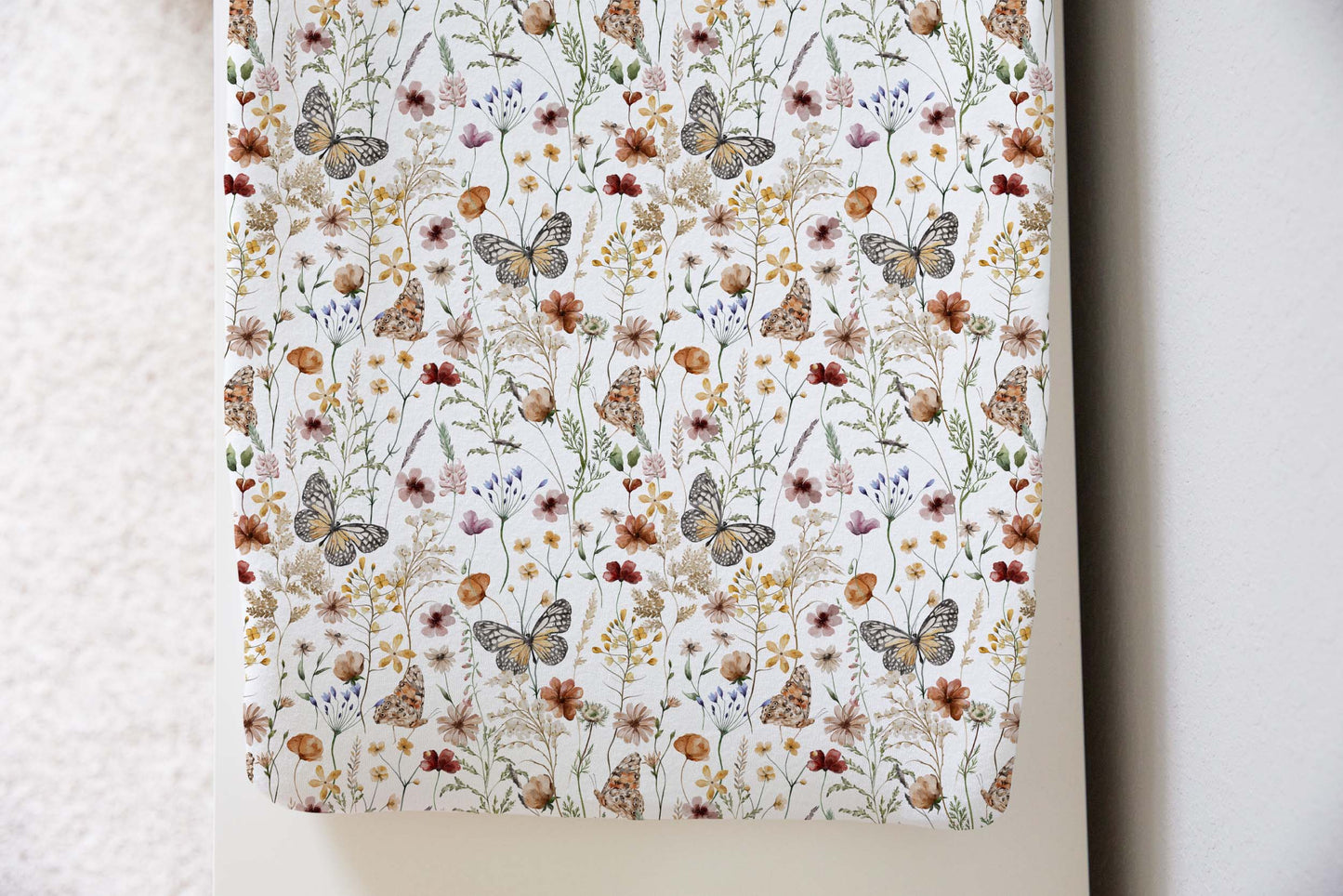 Butterfly floral Changing Pad Cover, Wildflower nursery bedding - Butterfly garden