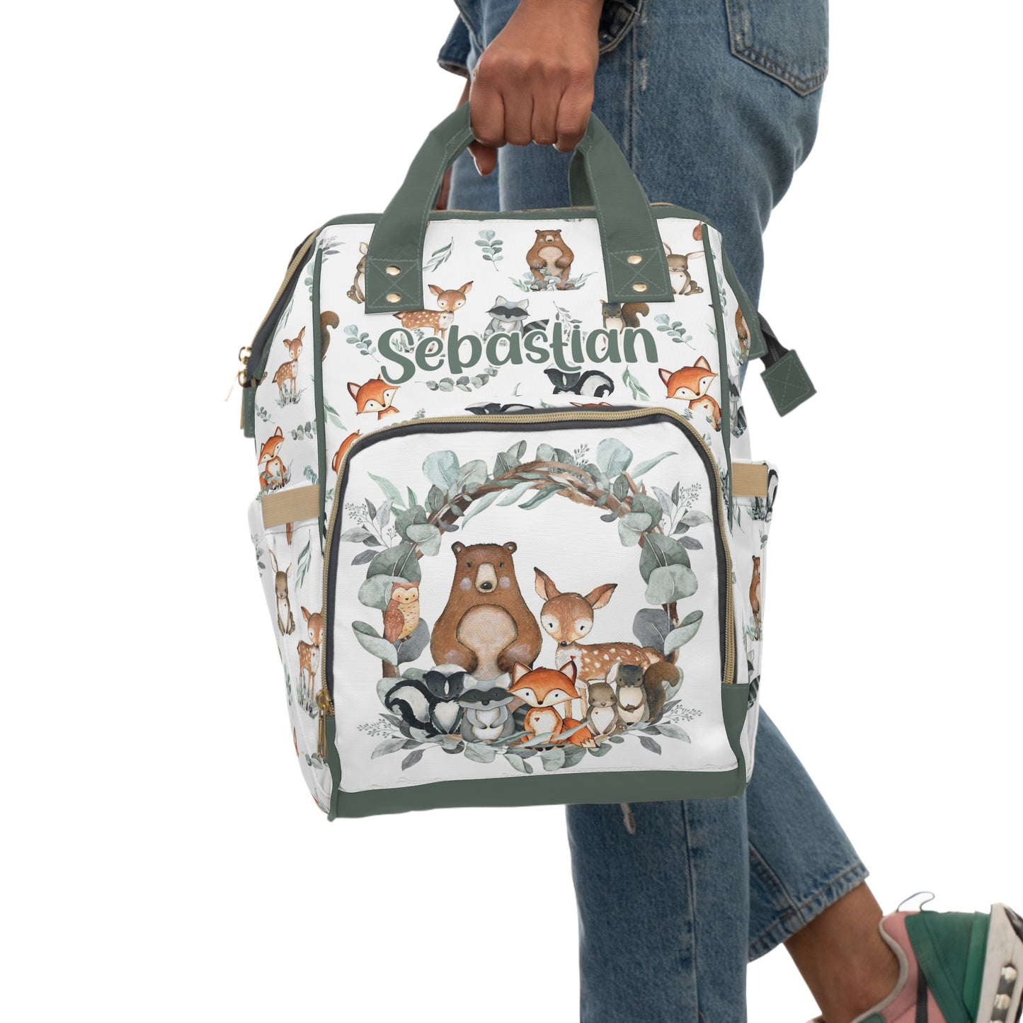 Personalized Woodland diaper bag | Forest animals baby backpack - Greenery Woodland