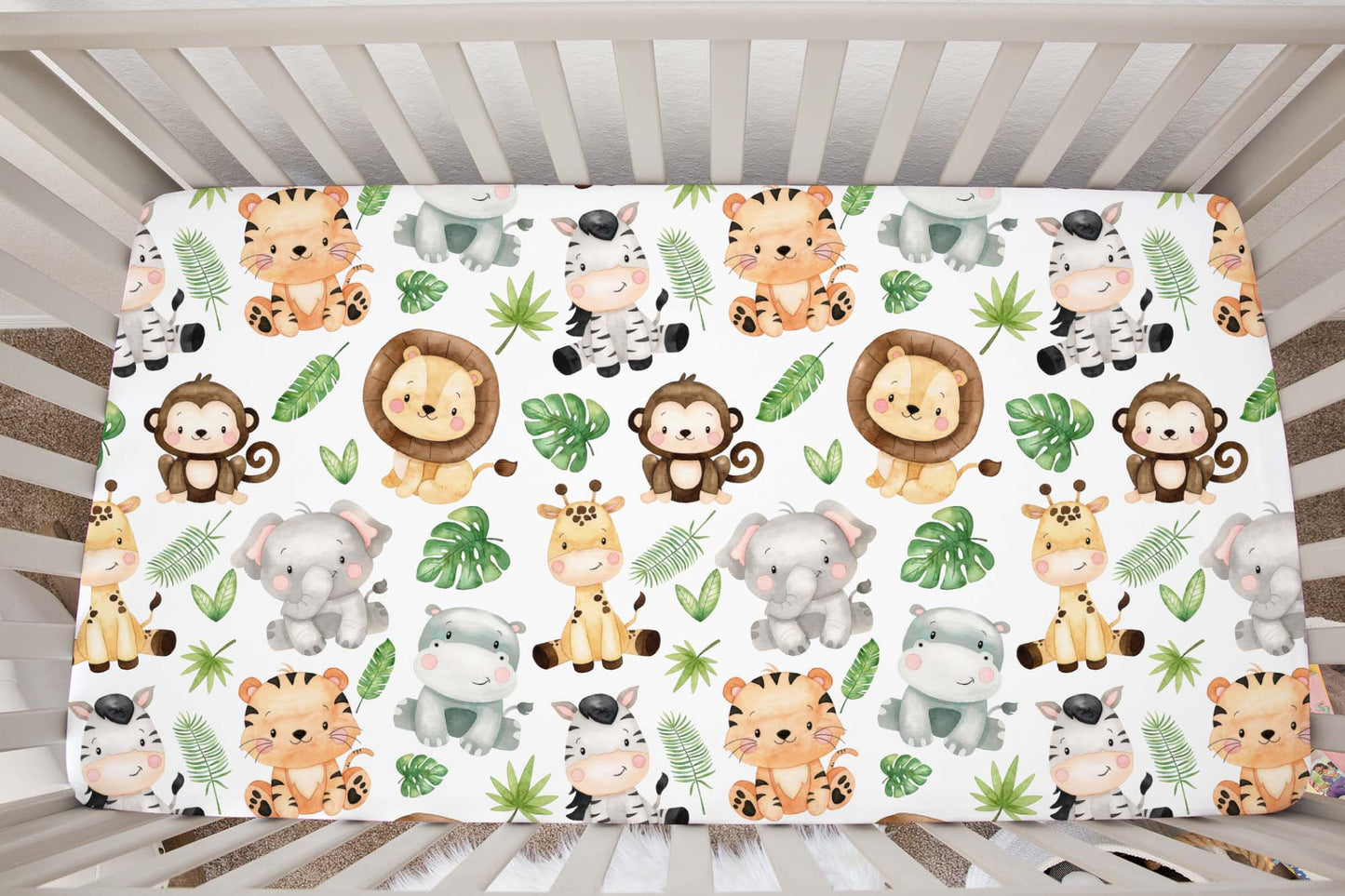 Safari Animals Fitted Crib Sheet, Jungle Nursery Bedding - Safari Explorer