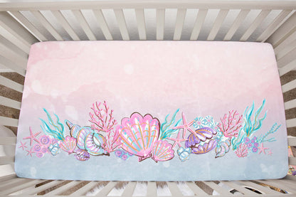 Mermaid crib sheet, Under the sea nursery bedding - Pink Mermaid