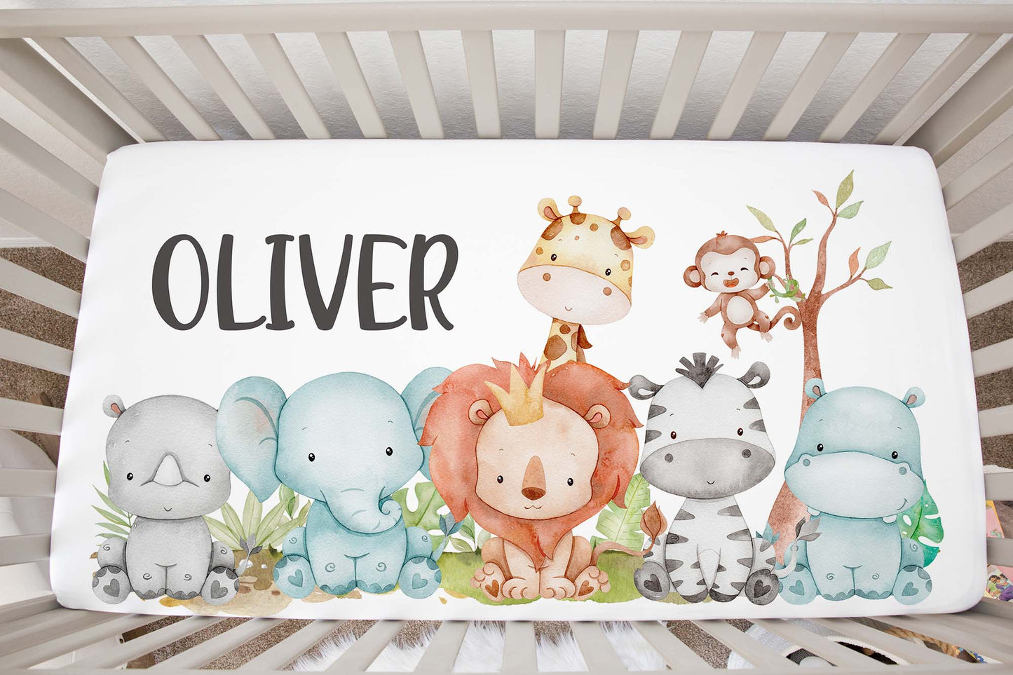 Safari Personalized Crib Sheet, Safari Nursery Bedding - Cute Safari