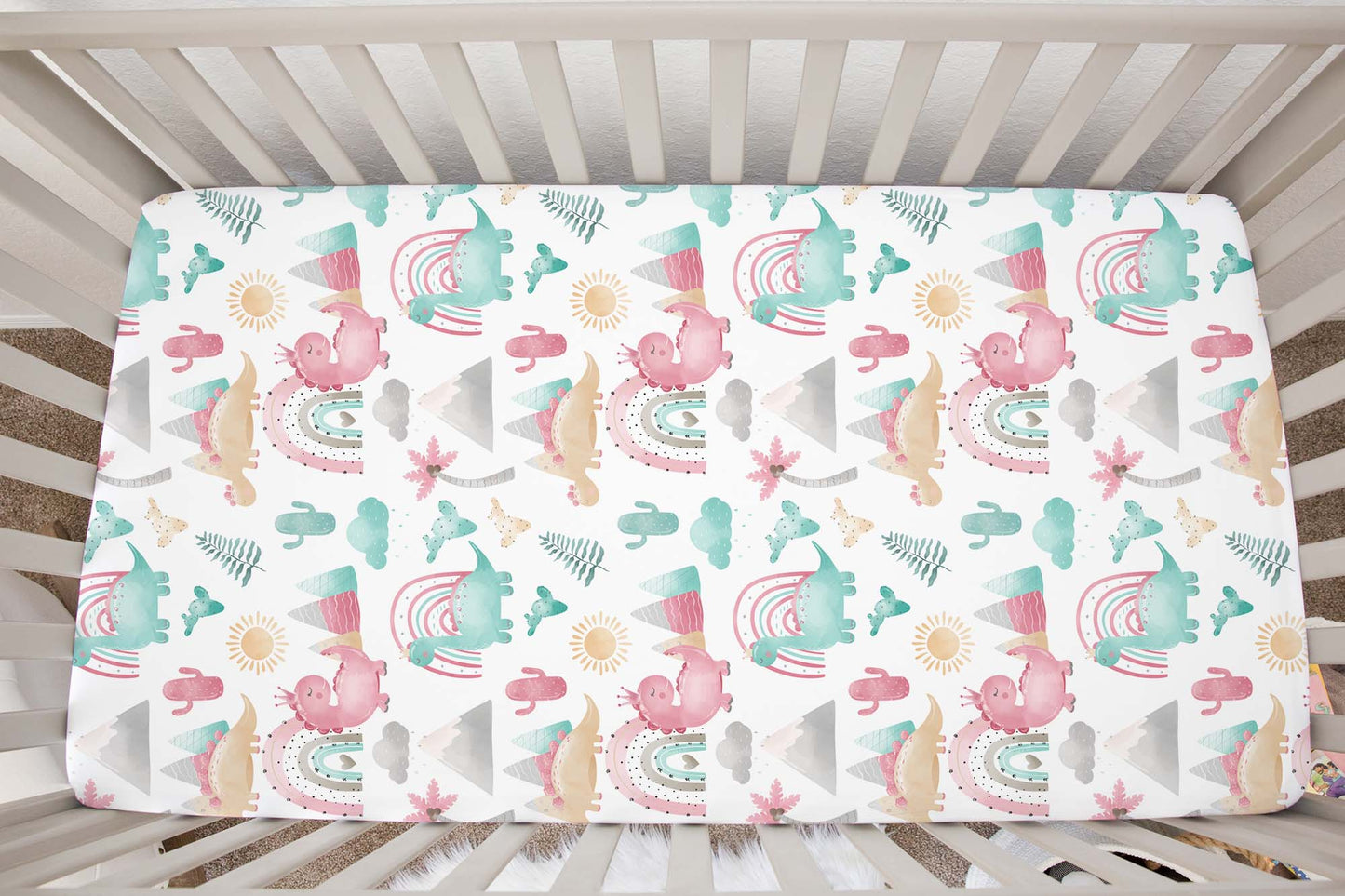 Pink dinosaur Crib Sheet, Dinosaurs Nursery Bedding - Pink dinosaur