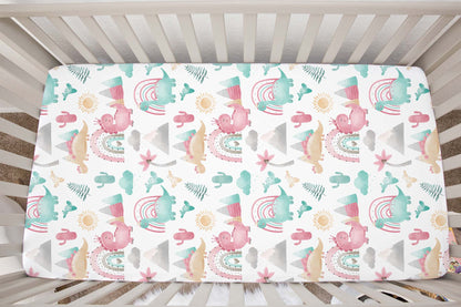 Pink dinosaur Crib Sheet, Dinosaurs Nursery Bedding - Pink dinosaur