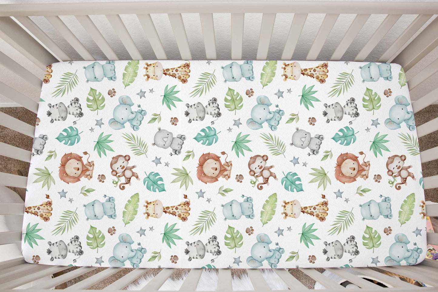 Safari Crib Sheet, Jungle Nursery Bedding- Cute Safari