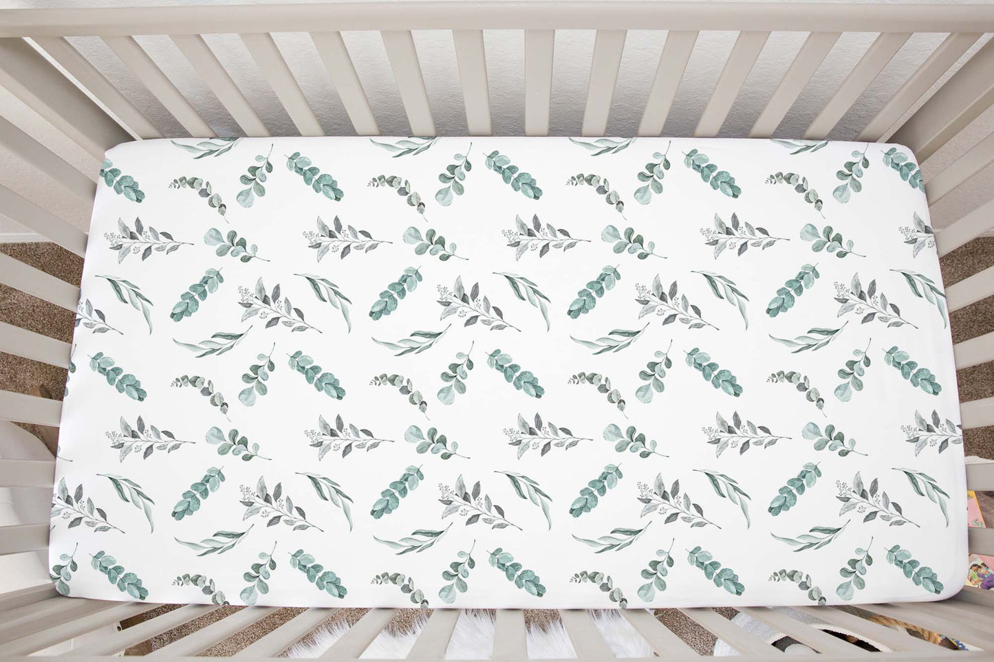 Greenery crib sheet, Eucalyptus nursery bedding - Greenery Woodland