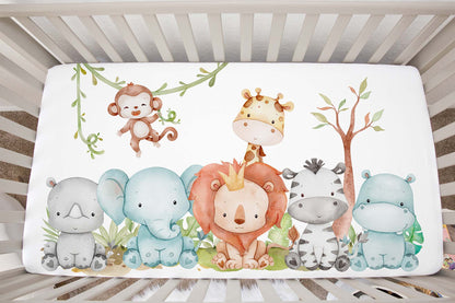 Safari animals Crib Sheet, Jungle Nursery Bedding- Cute Safari