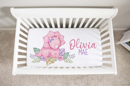 Personalized Girl dinosaur Crib Sheets, Pink Dinosaur nursery bedding - Pink Jurassic