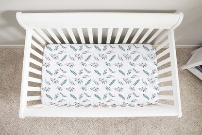 Greenery crib sheet, Eucalyptus nursery bedding - Greenery Woodland