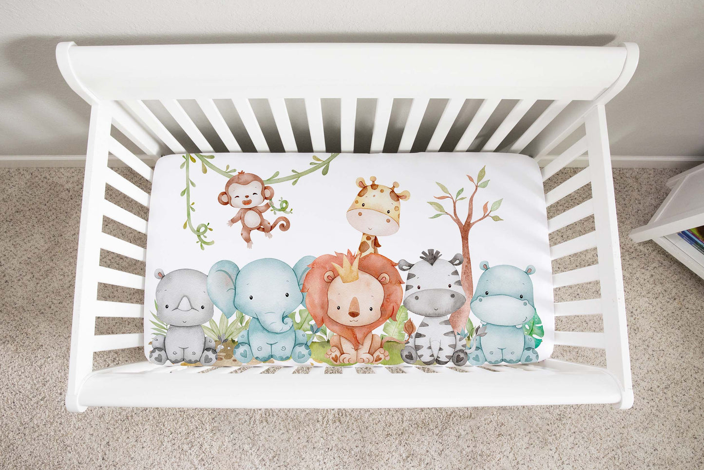 Safari animals Crib Sheet, Jungle Nursery Bedding- Cute Safari