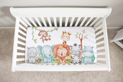 Safari animals Crib Sheet, Jungle Nursery Bedding- Cute Safari