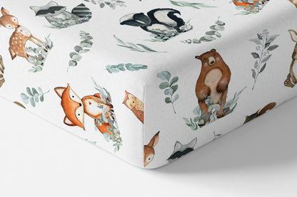 Woodland animals crib sheet Crib Sheet, Woodland nursery bedding - Greenery Woodland