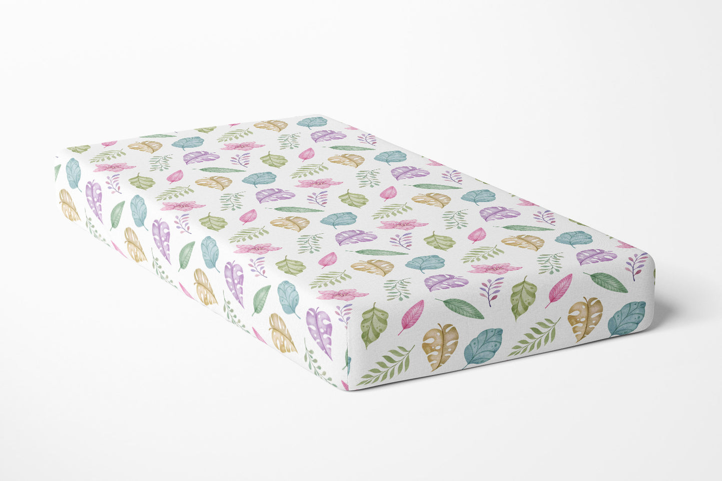 Tropical leaves crib sheet, Girl dinosaur nursery bedding - Pink Jurassic