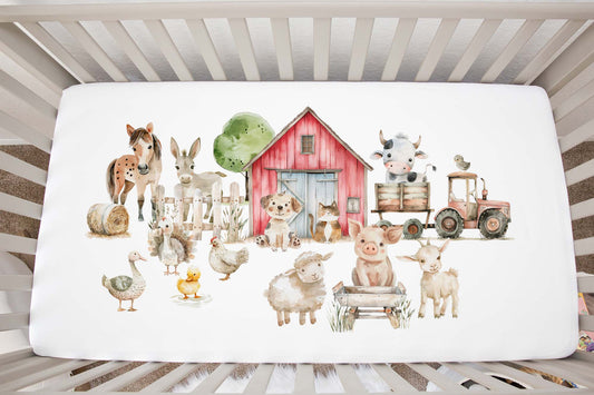 Farm Crib sheet, Farm nursery bedding - Happy Ranch