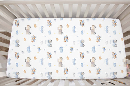 Transportation crib sheet, Vehicles nursery bedding - Blue Transportation