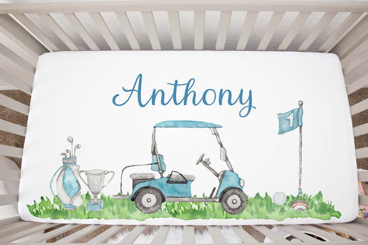 Personalized Golf Crib Sheet, Golf nursery bedding - Little golfer