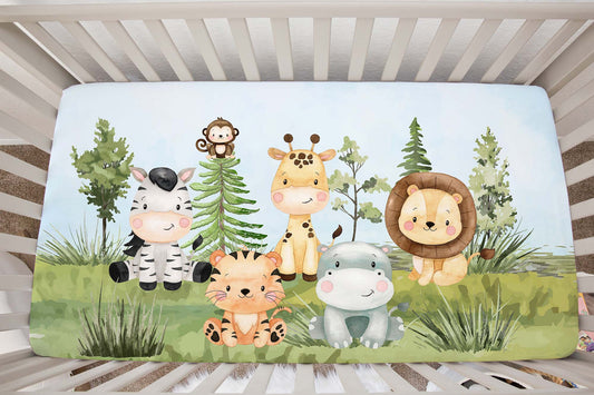 Safari crib sheet, Jungle crib bedding - Safari Explorer