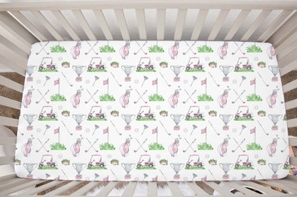 Pink golf crib sheet, Girl golf nursery bedding - Pink Golf