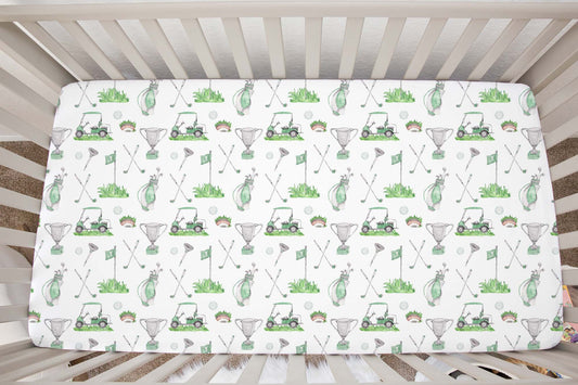 Green golf crib sheet, Sports nursery bedding - Green Golf