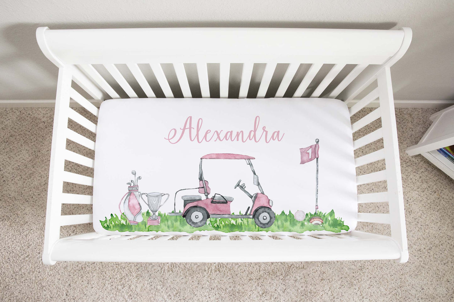 Personalized Girl golf Crib Sheet, Sports nursery decor - Pink Golf