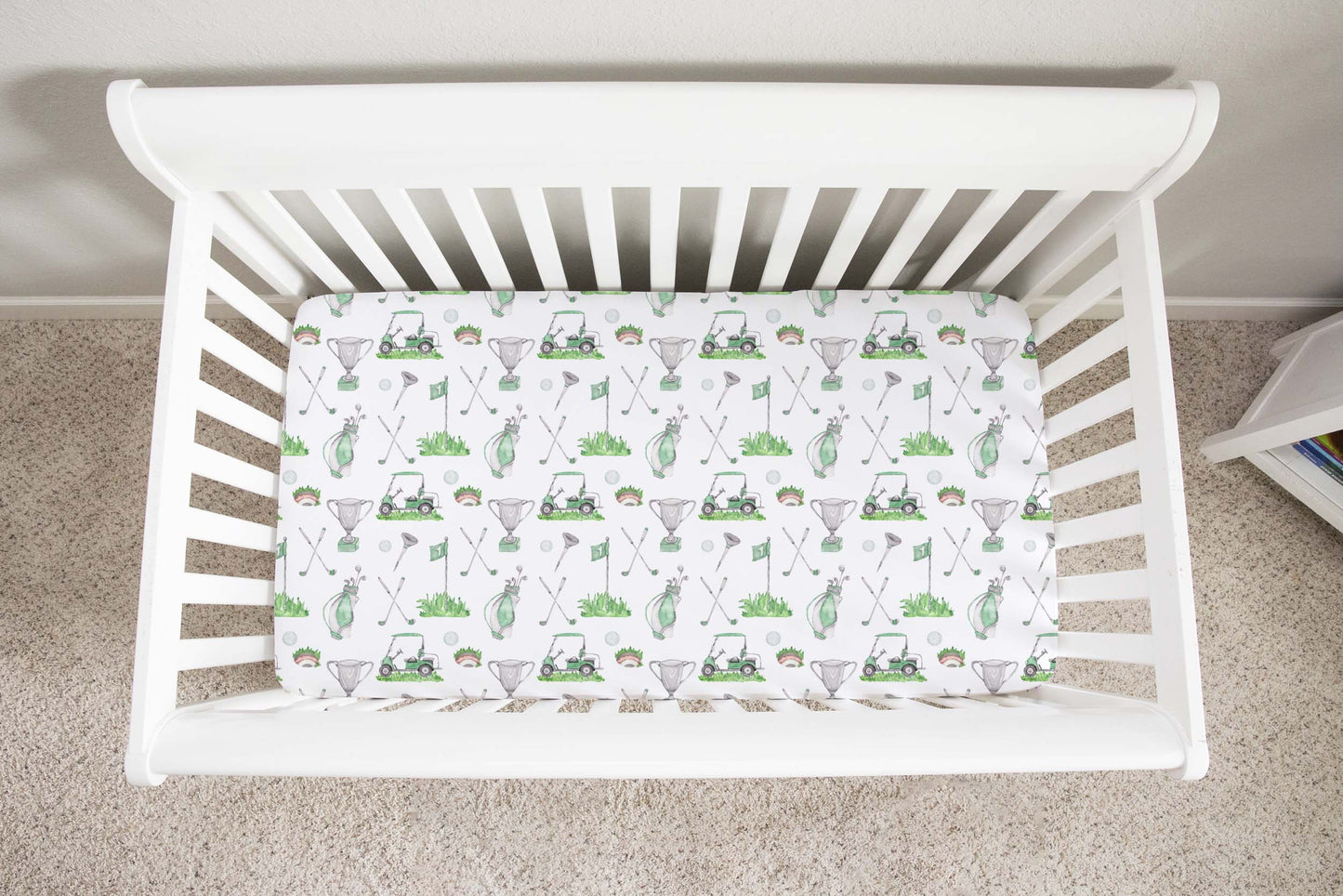 Green golf crib sheet, Sports nursery bedding - Green Golf