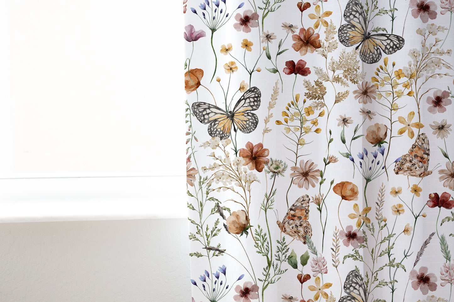 Wildflowers Curtain, Single Panel, Butterfly nursery decor - Butterfly garden