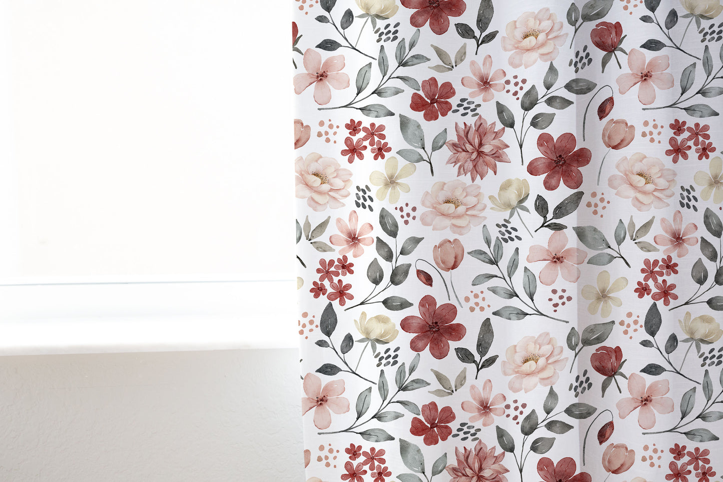 Peonies Curtain, Single Panel, Floral curtains for girl - Peonies Garden