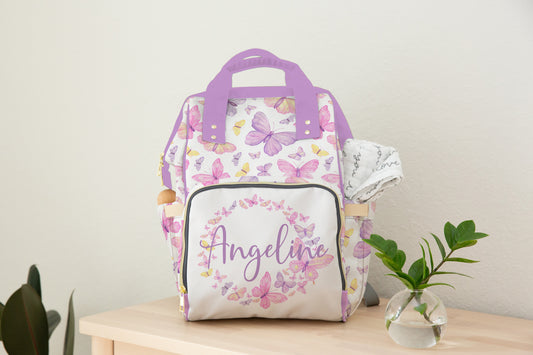 Personalized Butterfly diaper bag | Pink Butterfly baby backpack