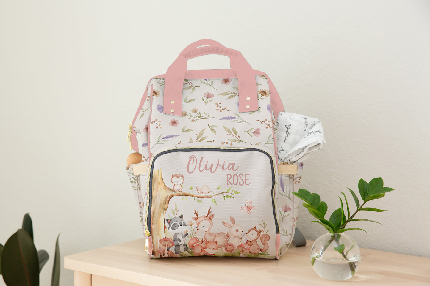 Personalized Woodland diaper bag | Forest animals baby backpack - Baby woodland