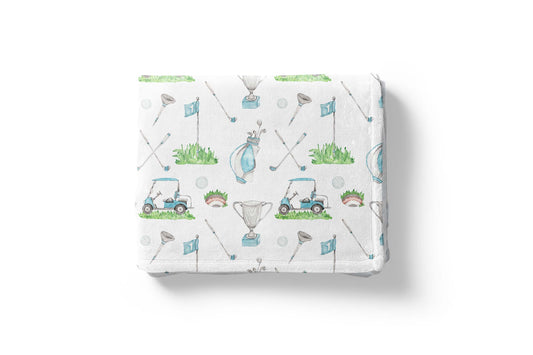 Golf minky blanket, Sports crib bedding - Little Golfer