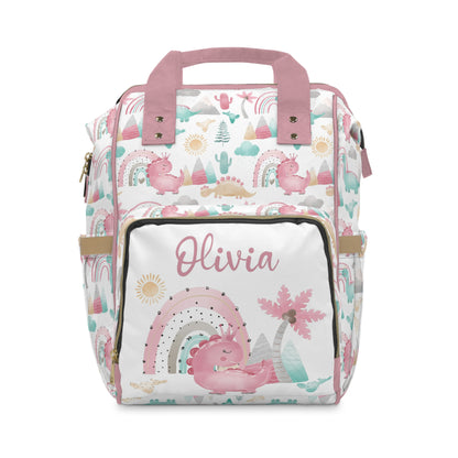 Personalized Pink Dinosaur diaper bag | Girl baby backpack - Pink Dinosaur