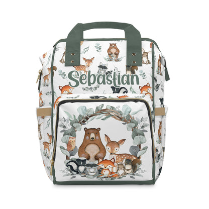 Personalized Woodland diaper bag | Forest animals baby backpack - Greenery Woodland