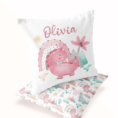 Pink Dinosaur Personalized Pillow, Dinosaur Nursery Decor - Pink Dinosaur