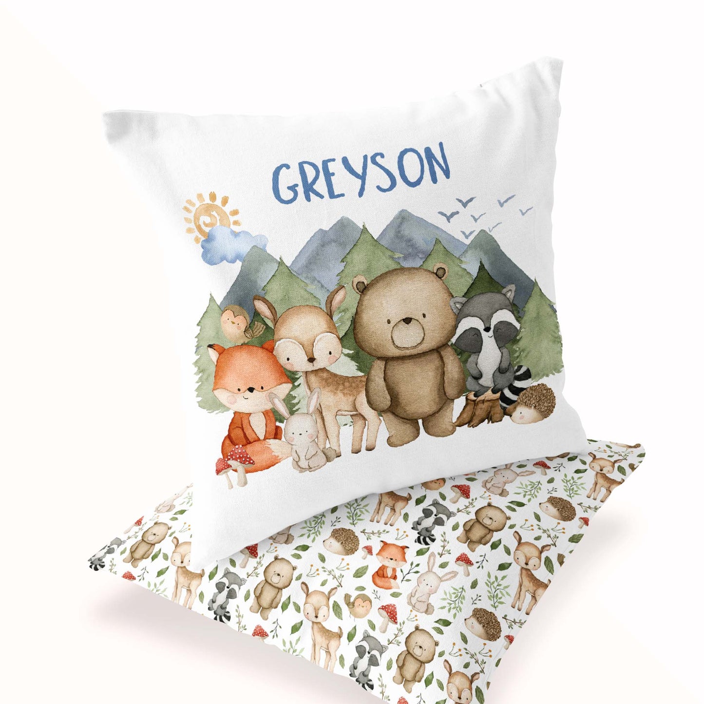 Personalized Woodland Animals Pillow cover, Forest Nursery Decor - Magical Forest