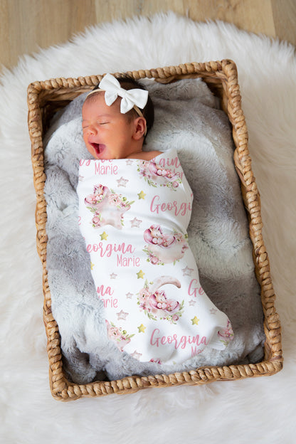 Personalized Unicorn Swaddle Set, Custom Blanket Baby Name - Magical Unicorn