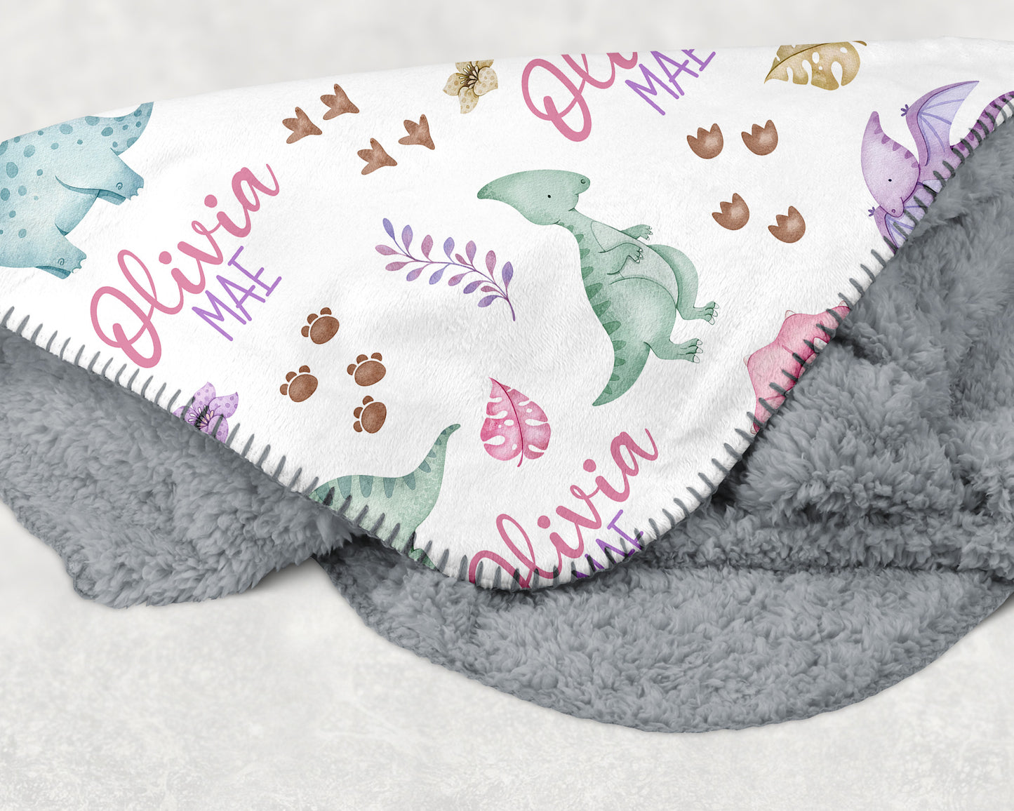 Personalized Girl dinosaur blanket, Pink dinosaur nursery bedding - Pink Jurassic